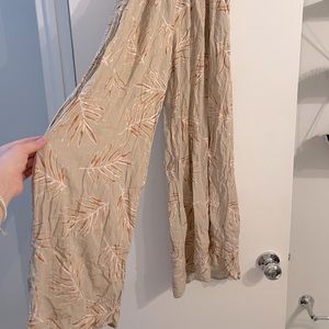 Summer wide leg pants Mahina Hawaii yellow beige floral pockets stretchy waist